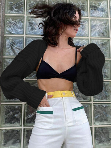 Cárdigan de punto para mujer, top corto de manga larga, suéter informal de moda de otoño, ropa de calle sexy, ropa de abrigo, suéter para mujer 
