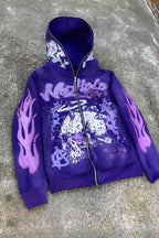 Y2K Cartoon Graphic Zip Oversized Hoodie