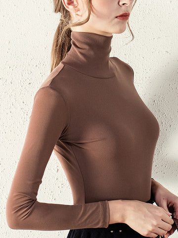 13 Colors High-Neck  Solid Color Long Sleeves T-Shirt Top
