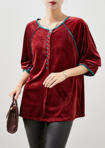 Blusas extragrandes de terciopelo de seda con patchwork Art Mulberry para otoño 