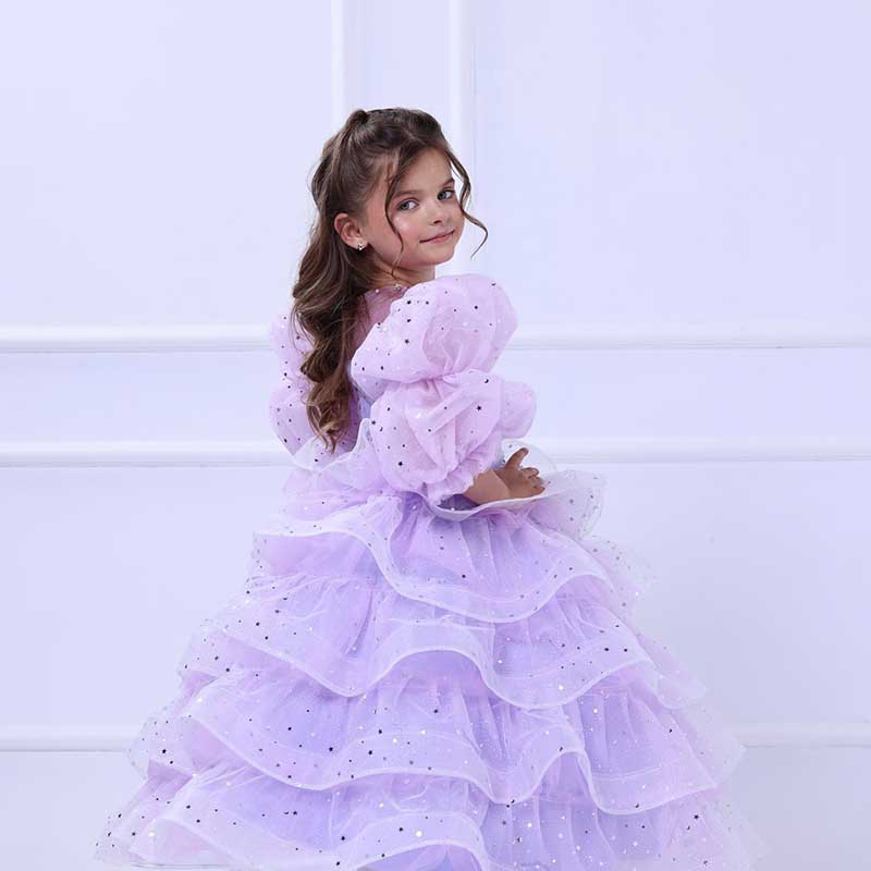 Blumenmädchenkleid, Kinder-Osterkleid, Partykleid, lila Pailletten, bauschiges Prinzessinnen-Kommunionskleid 