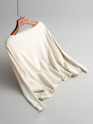 Fledermausärmel High-Low Einfarbiger Strickpullover mit U-Boot-Ausschnitt 