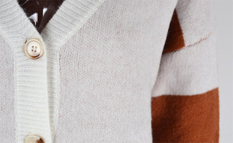 Autumn Winter Women's Plaid Stitching Knitwear Cardigan Sweater Coat