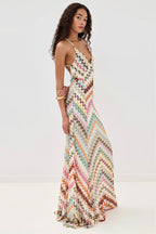 Striped Knit Cutout Texture Maxi Dress