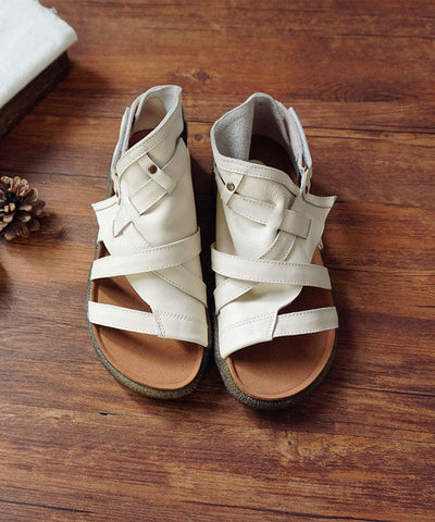 Green Cowhide Leather Retro Splicing Best Flat Sandals Hollow Out