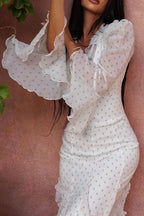 Ruffled Bell Sleeve High Waist Floral Chiffon Maxi Dress