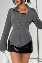 Button Striped Long Sleeve Shirt Cardigan Blouse