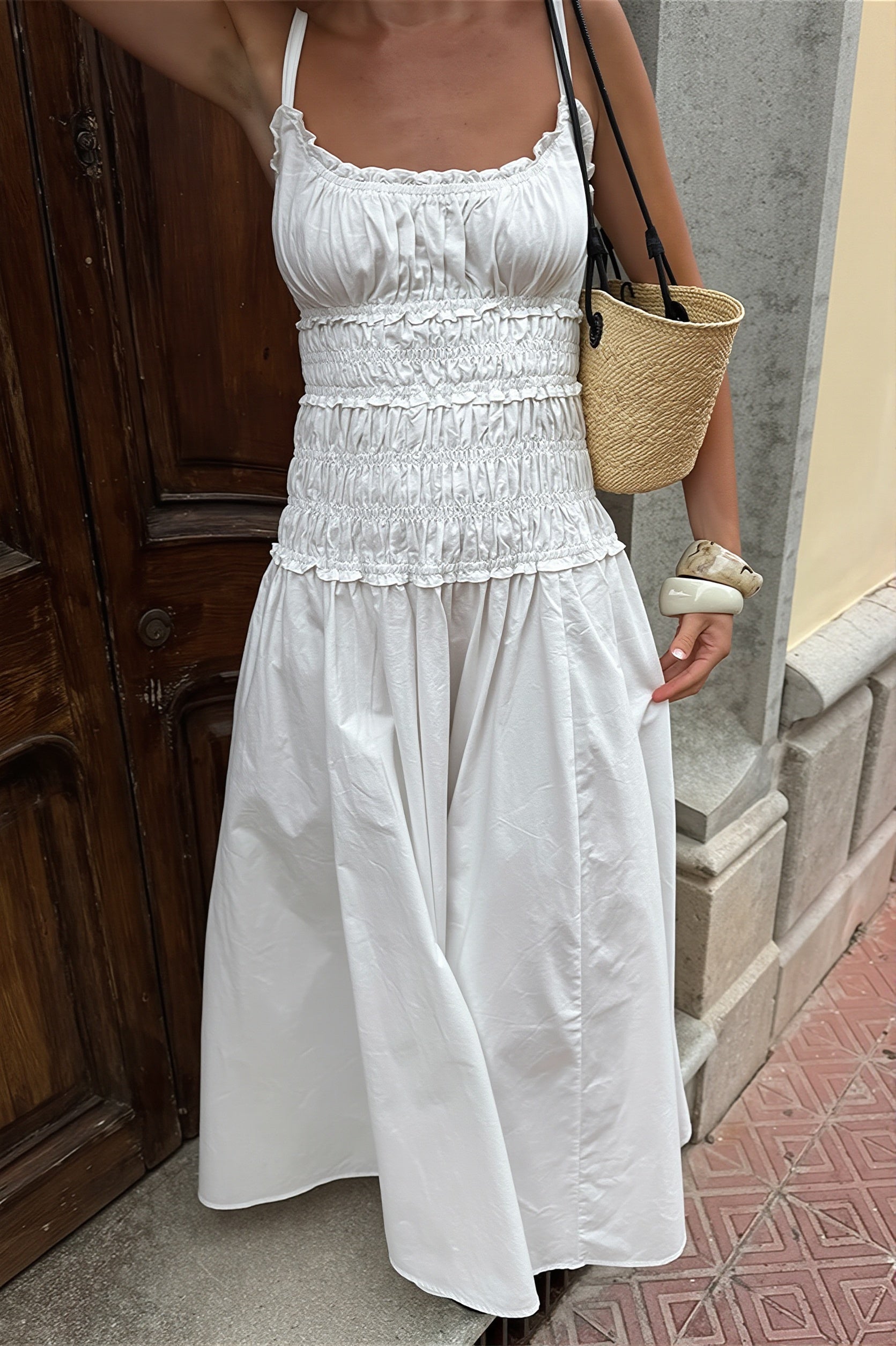 Square Neck Spaghetti Strap Bodycon Maxi Dress