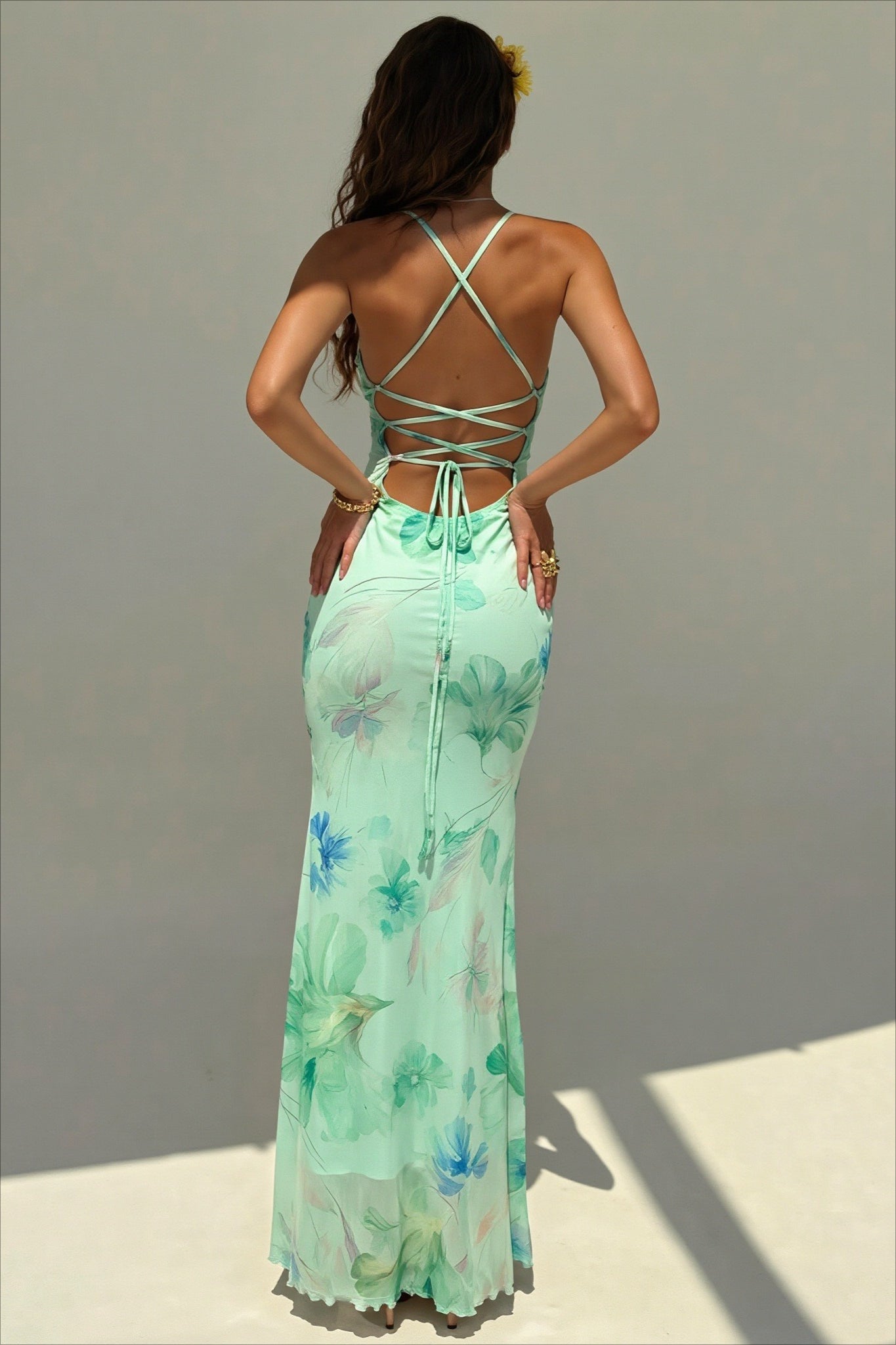 Floral Print Backless Mermaid Hem Cami Vacation Maxi Dress