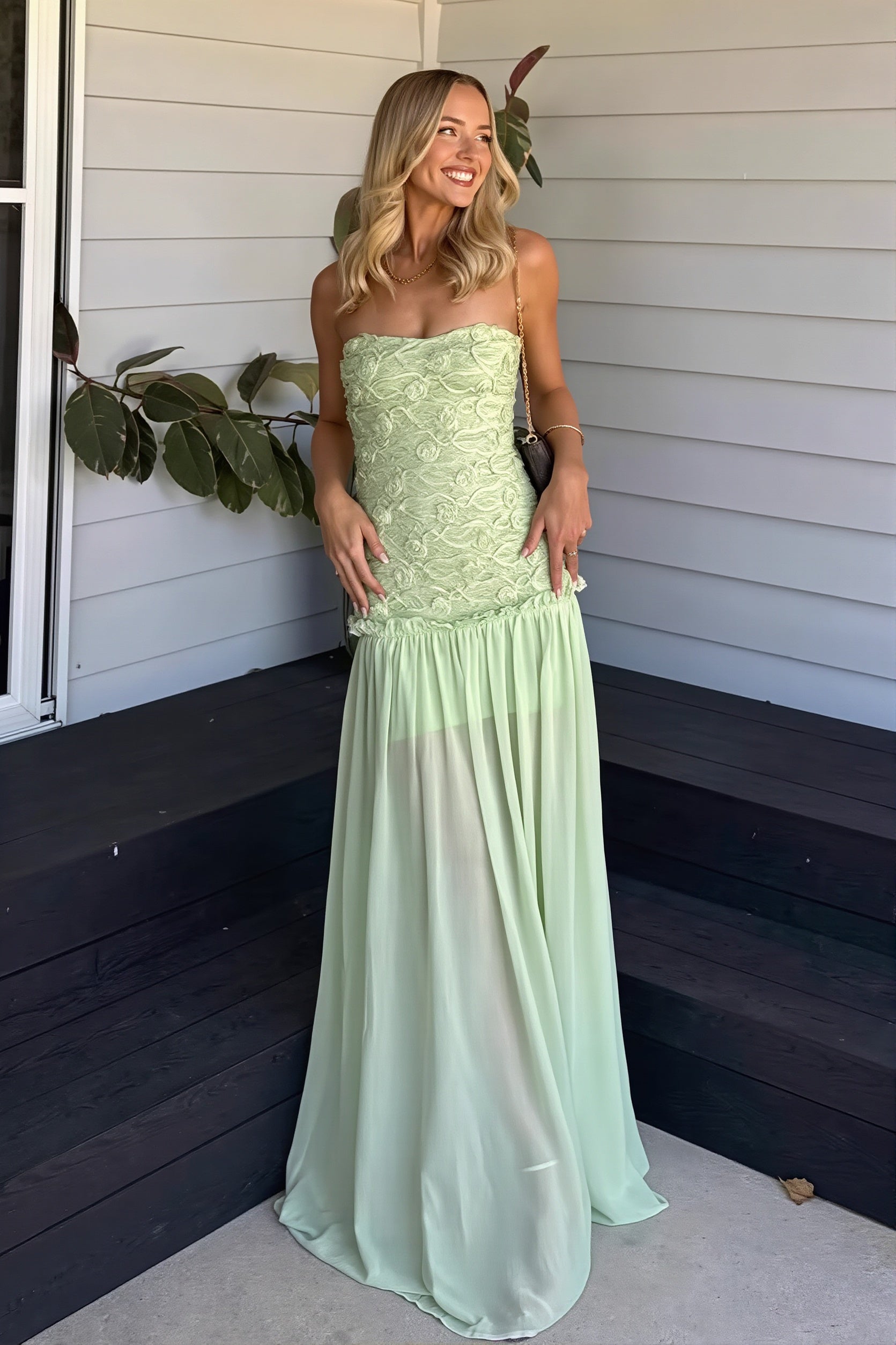 Chiffon Floral Bandeau Cami Maxi Dress
