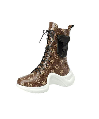 Kaffee Stiefel Plattform Rindsleder Stilvolle Spleißen Kreuz Strap 