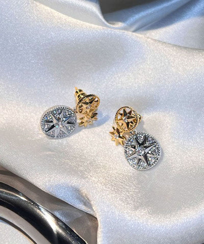 New Colorblock Copper Overgild Eight Pointed Star Stud Earrings