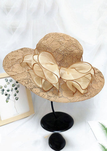 Sombrero para el sol flexible de tul con lazo de encaje color caqui elegante 