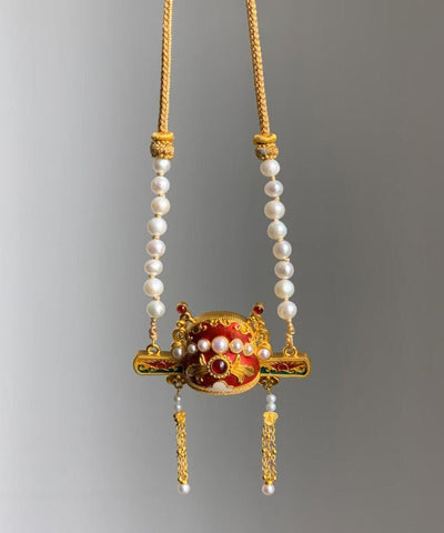 Collar con lazo y sombrero de erudito con tejido de perlas y oro único en plata esterlina 