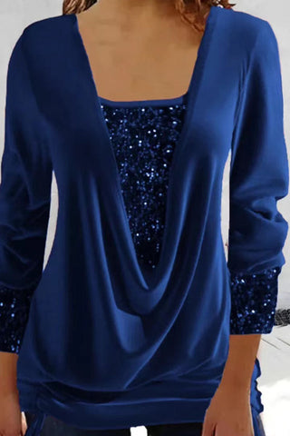 Casual Solid Sequins Patchwork Asymmetrical Collar Tops(8 Colors)