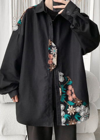 Abrigos neutros de algodón con botones negros, cuello Peter Pan y manga larga 