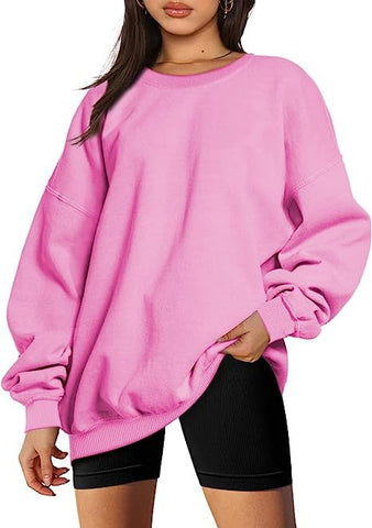 Women Clothing Round Neck Pullover Loose Casual Fleece Lined Oversized Sweater