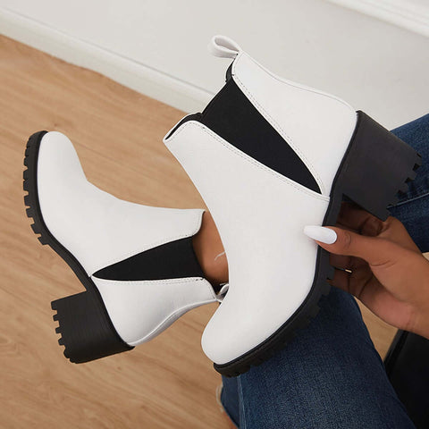 Chelsea-Stiefel aus Kunstleder mit Profilsohle, Schlupfstiefeletten mit dickem Absatz 