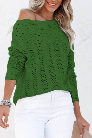 Lässiger, einfarbiger, ausgehöhlter Patchwork-Pullover mit Rundhalsausschnitt (7 Farben) 
