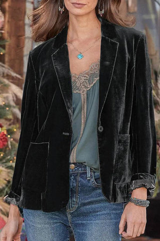 Blazer de terciopelo liso de manga larga con un botón 