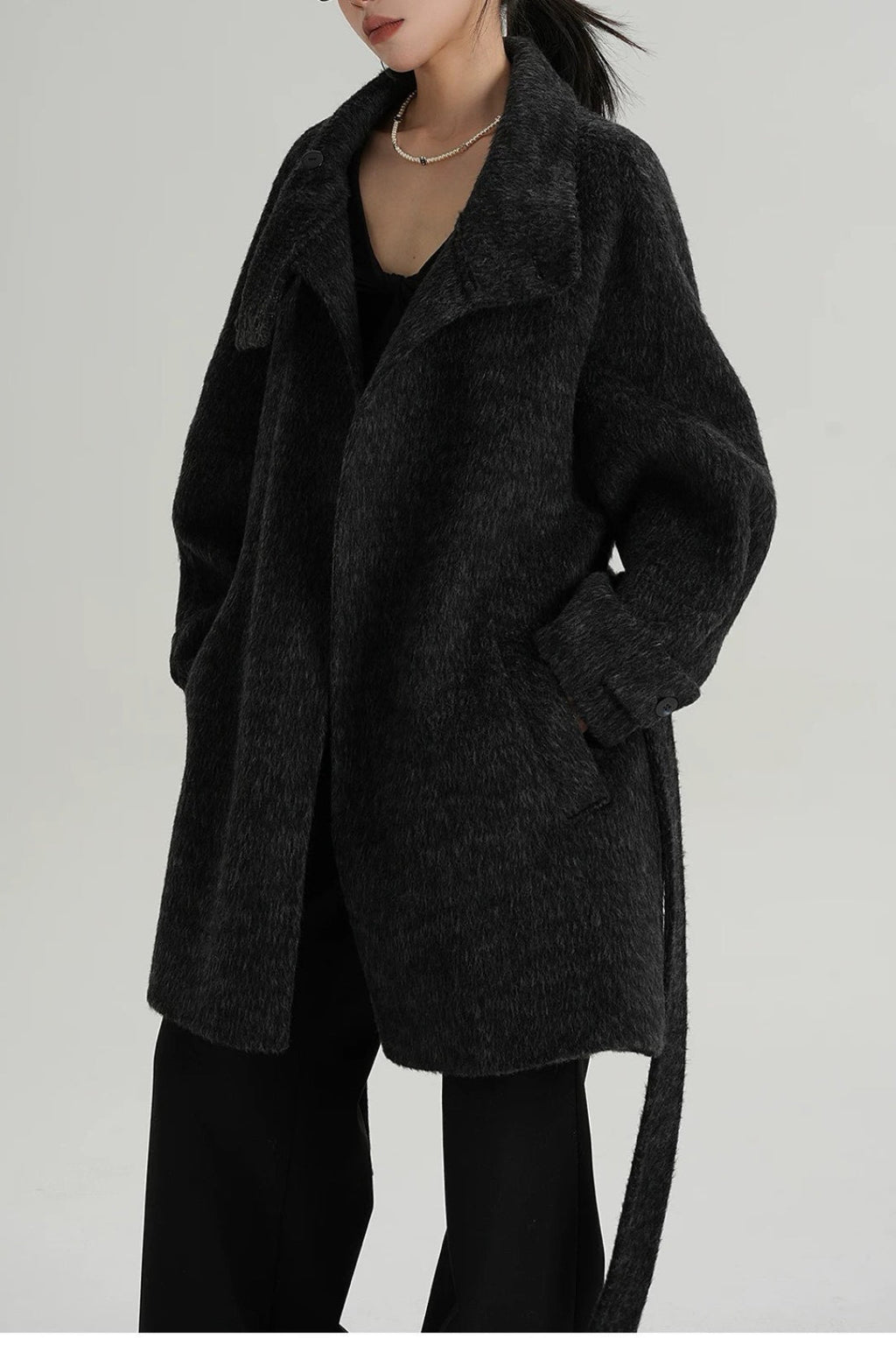 Chic Solid Wool Warm Loose Mock-neck Coat