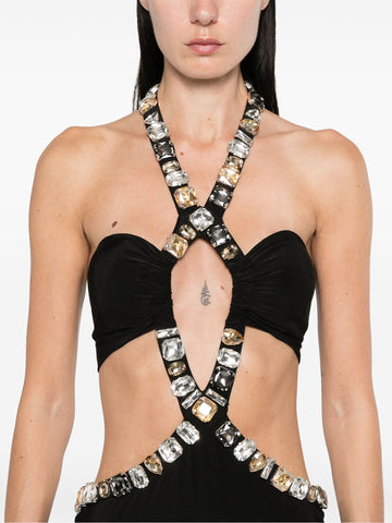 Alma Neckholder-Maxikleid mit Strass-Ausschnitt 