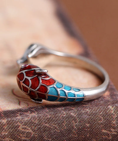 Anillos de carpa con brocado cloisonné en plata de ley con diseño abierto y bloques de color retro 