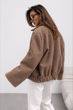 Trendy Solid Wool Pocket Elastic Snap Coat