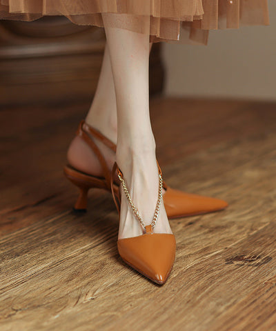 Einzigartige Splicing High Heel Sandalen Orange Schaffell Spitzschuh 