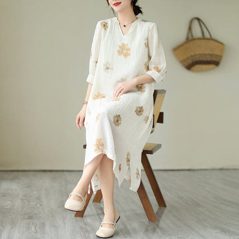 Summer V-Neck Loose Casual Floral Dress