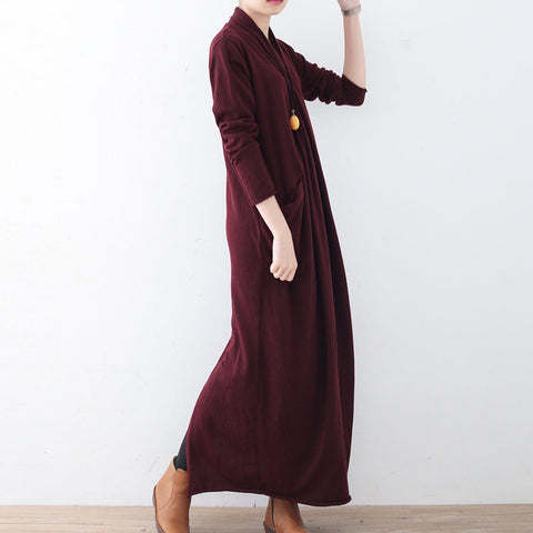 New burgundy sweater dresses plussize pullover vintage asymmetric winter dress
