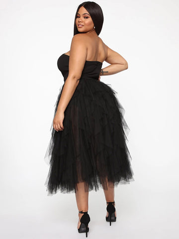 Tulle Dress Off The Shoulder Tiny V-Neck Backless Prom Party Maxi Dresses