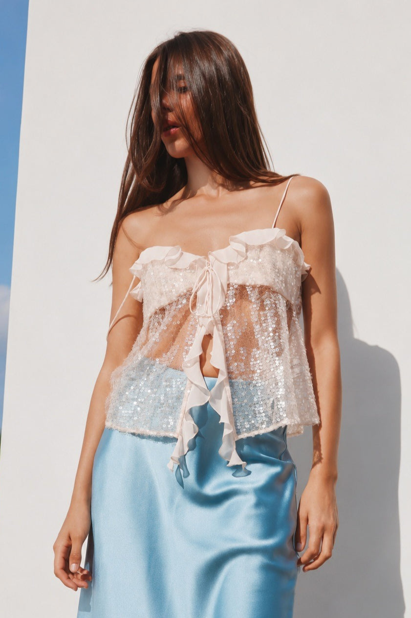 Glitter Ruffle Sequin Cropped Cami Top