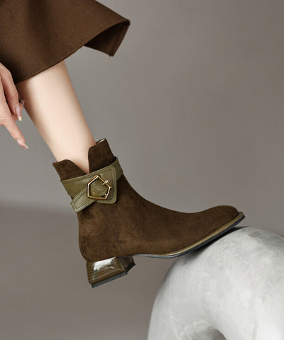 Edle Grüne Stiefel Chunky Wildleder Fitted Splicing Reißverschluss 
