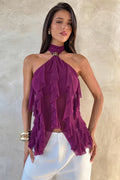 Solid High Waist Halter Backless Fitted Tank Top