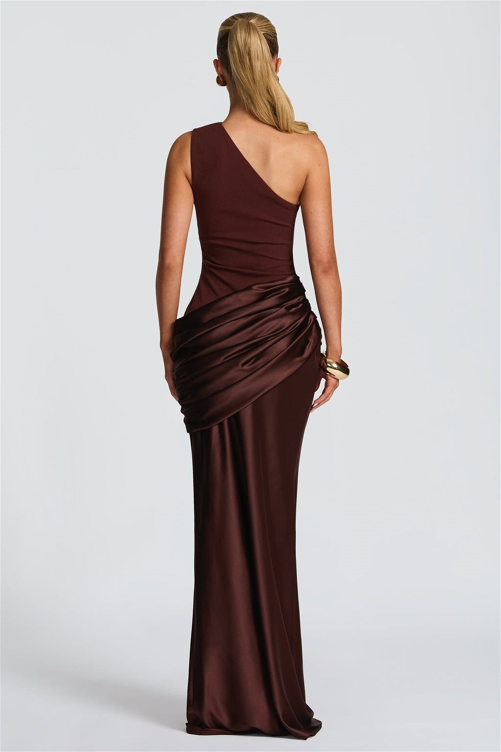 Satin Splice Ruched Slim Maxi Dress
