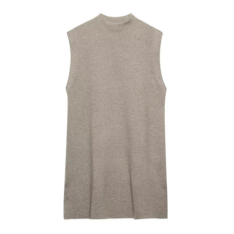 Women French Suit Sleeveless Round Neck Pullover Side Slit Sweater High Waist Casual Pants