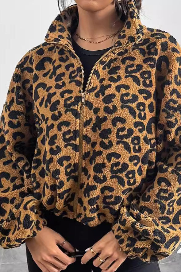 Cozy Leopard Print Fleece  Coat