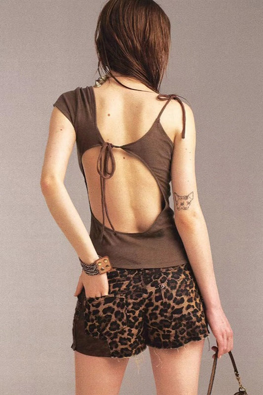Ruched One Shoulder Knot Tie Asym Cami Top