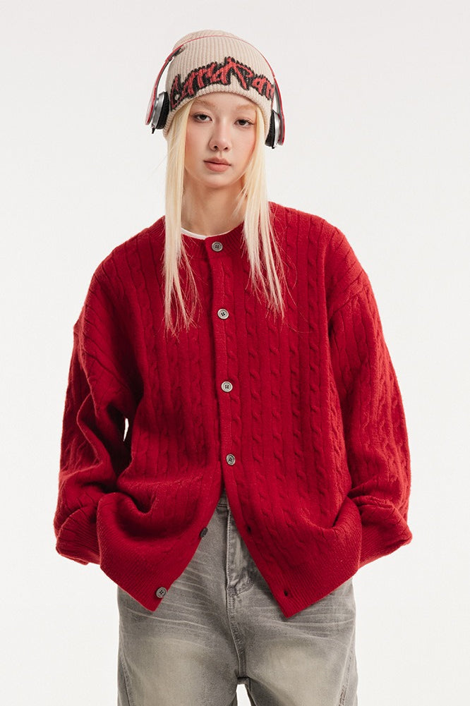 Relaxed Fit Cable Cardigan