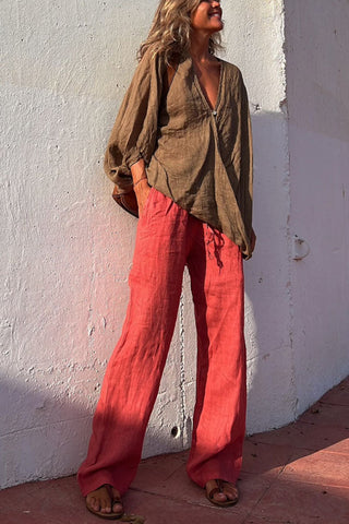 Kenny Linen Blend Button A-line Loose Blouse