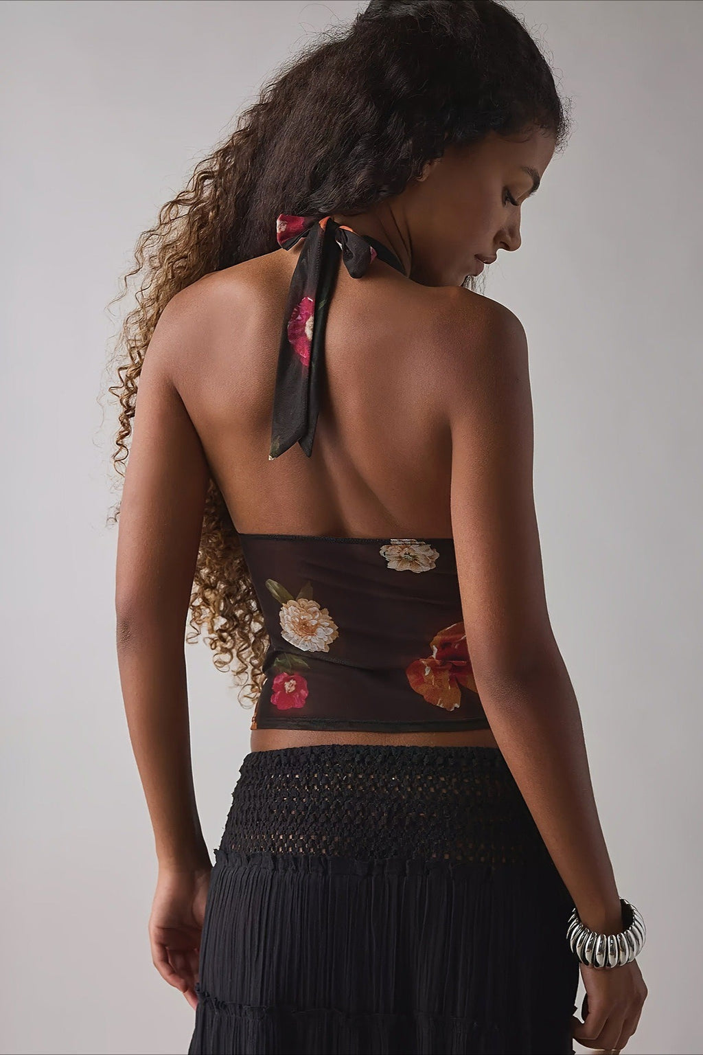 Stylish Printed Mesh Sexy Halter Top