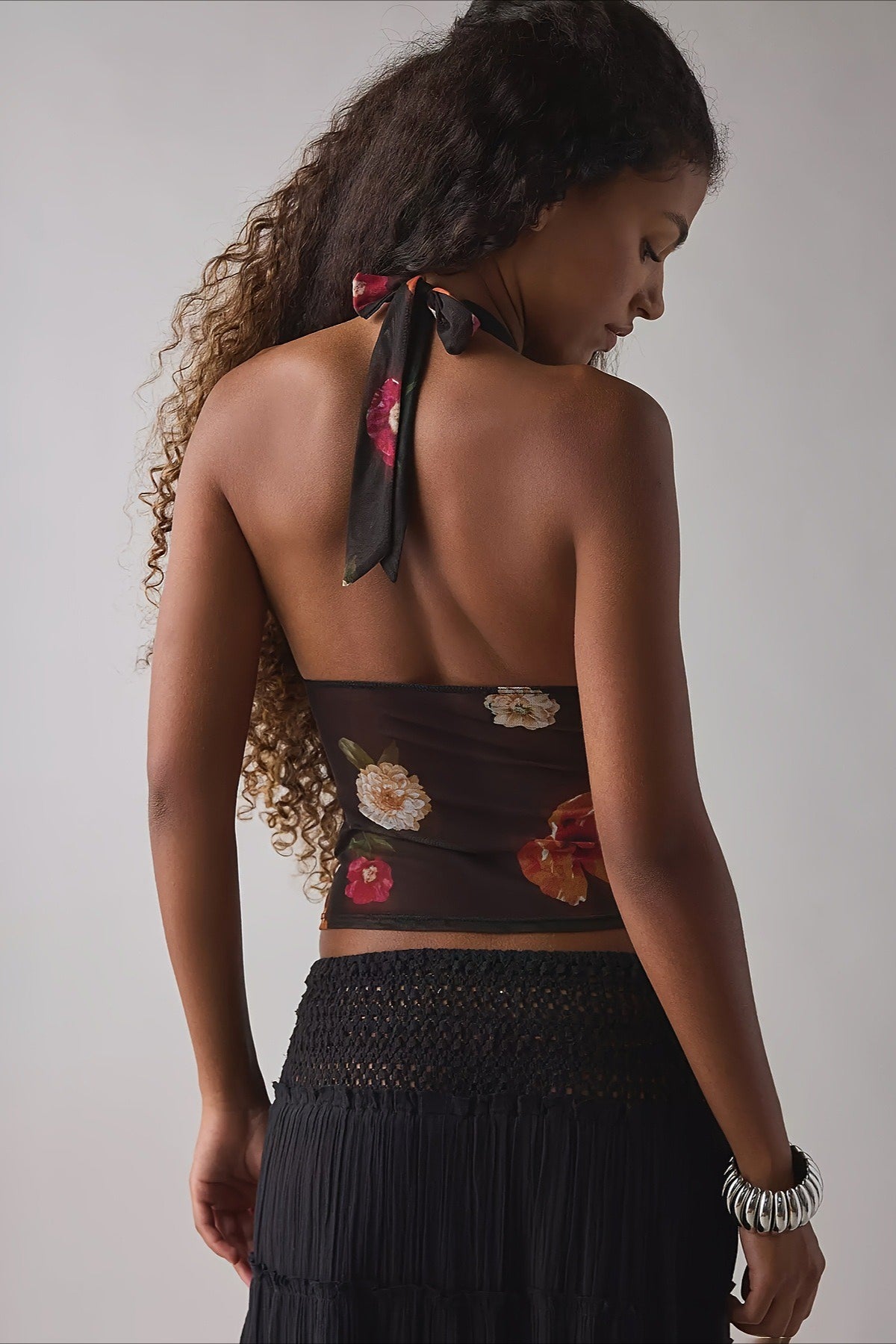 Stylish Printed Mesh Sexy Halter Top