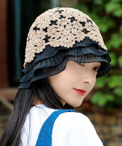 Gorro Bonnie de punto con patchwork de encaje de morera hecho a mano 