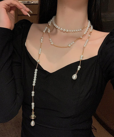 Collar con colgante de doble capa de perla de aleación de cobre y oro Vogue 