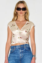Floral Satin Vintage Lace Trim Blouse