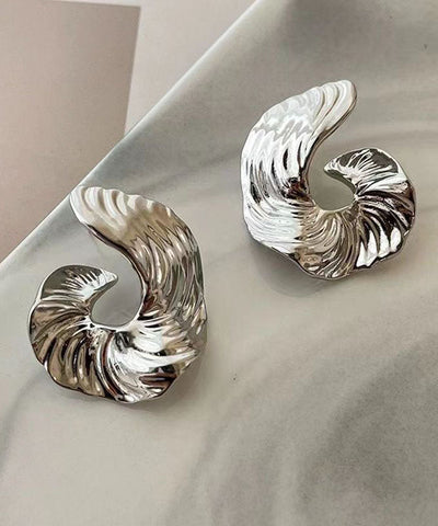 Boutique Silk Metal Asymmetrical Wrinkled Hoop Earrings