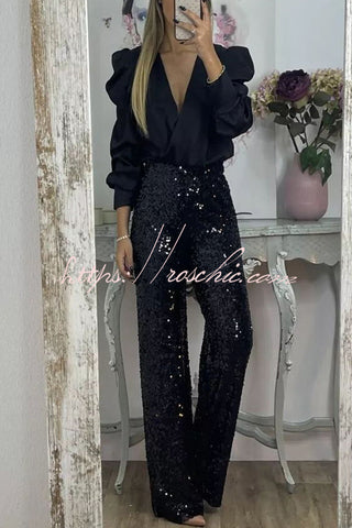 Perfectly Adored – Satinbluse mit überkreuztem Ausschnitt und Puffärmeln 
