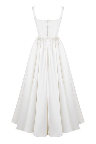 Wide Straps Corset Solid Color Gowns Maxi Dresses-White