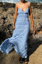 Chic Deep V Ribbed Knit Cami Elegant Maxi Dress